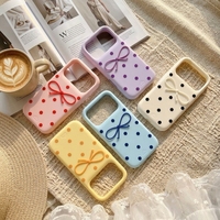 Coque en silicone à pois avec nœud 3D pour iPhone 17 16 15 14 13 Pro Max