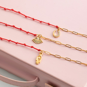 Fashion Charm Bracelets Red <b>Rope</b> Gold <b>Chain</b> With Moon Hand Eye Pendant Jewelry Gift Set - Product Image 4