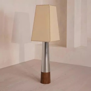 Scandinavian Style Table <b>Lamp</b> Stainless Steel Chrome Fabric Shade <b>LED</b> E27 Switch Control Living Room Study Desk <b>Lighting</b> - Product Image 1