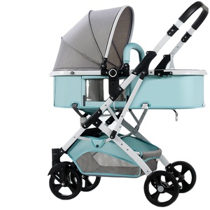 Custom Luxury Four-wheel <b>Cart</b> Baby Stroller Set with Car Seat <b>Foldable</b> 3-in-1 Travel Stroller Stainless Steel Frame Linen Fabric - Product Image 6