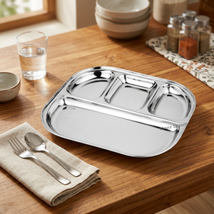Plateau à compartiments ovale classique en acier inoxydable écologique avec 4 sections pour les hôtels, plateau à lunch, plateau alimentaire, Mayur Exports - Product Image 2