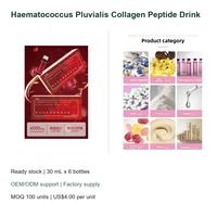 En stock OEM Boisson de peptides de collagène Haematococcus Pluvialis 30 ml x 6 bouteilles SKU E047 Complément alimentaire Marque privée Vente en gros