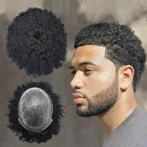 Black African Mens Wig Handsome Male Hairpiece 100% real raw virgin human hair pu base Afro curly Toupee for Men Daily Party Use