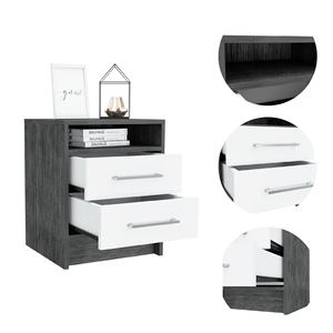 Mesa de Noche Eter con Dos Cajones, Roble Ahumado y Blanco, Mesa Auxiliar con Cajón de Almacenamiento - Product Image 3