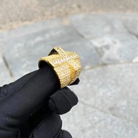 Bague en or laiton pour homme avec zircon complet, croix exagérée, micro-incrustée en 3D, zircon 5A, bague romantique