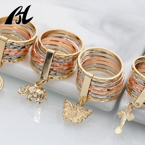 Voi Chữ Thập Virgin Mary Hình Trái Tim Cỏ Ba Lá Bướm Nhẫn Charm Mạ Vàng Oro Laminado Nhẫn Trang Sức Set - Product Image 6