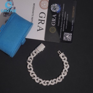 Pulsera de Eslabones Cubanos con Cruz de Moissanita CHOYUE, Plata 925 con Baño de Rodio, Certificación GRA, Corte Brillante, Geométrica, Unisex, de Lujo - Product Image 2