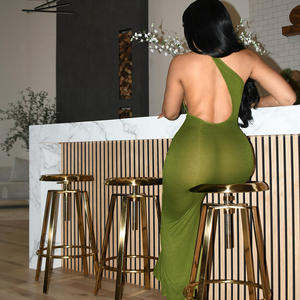 露背马克西连衣裙优雅女士晚礼服时尚单肩开缝连衣裙 - Product Image 3