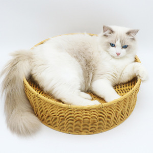 Lit rond en rotin pour chat avec noyau remplaçable, style minimaliste durable, arbre à chat pour chats d'intérieur - Product Image 1