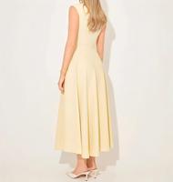 Robe midi sans manches à col montant pour femme, couleur unie, élégante, style français, évasée, pour le bureau, cocktail, invitées de mariage, vente en gros, personnalisable OEM