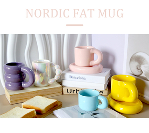 Ensembles de tasses de tournesol en céramique faites à la main Tasse et soucoupe de luxe en céramique au design personnalisé moderne Cadeau Tasse à bulles de café - Product Image 3