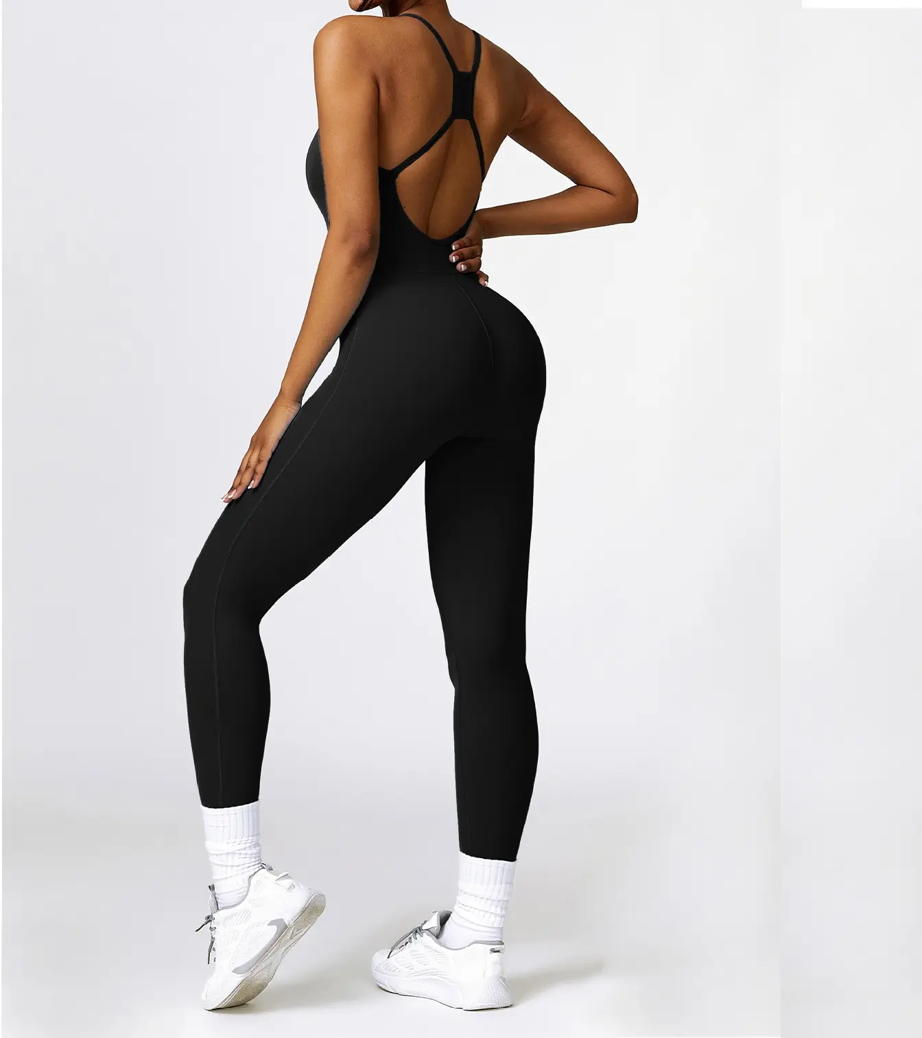 8356 New 4 Colors Autumn and Winter Back Beauty Yoga Bodysuit One-pieces Custom Band Logo Sports Fitness Jumpsuits