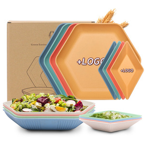 Assiette hexagonale créative écologique avec motif de paille de blé Commande minimum 50 pièces de vaisselle - Product Image 1