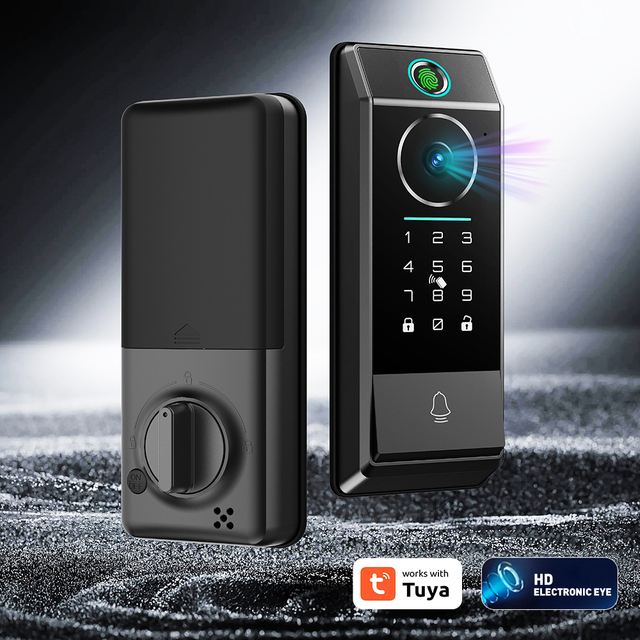 Two Way Audio Intercom Camera Door Lock With Doorbell WIFI TTLock TUYA APP Remote Control Fingerprint Smart Deadbolt Door Lock