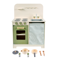 Cuisine de jeu en bois standard UE/US avec évier, cuisinière et rangement – Jouet éducatif de simulation de cuisine pour enfants