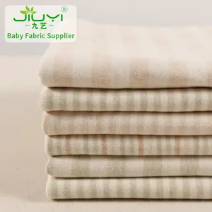 Tissu en pur coton pour vêtements de bébé, certifié d'usine, à rayures naturelles colorées, 100% pur coton