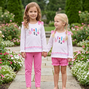 Conjunto de 2 Piezas para Niñas, Top de Manga Larga con Estampado de Puntos, Pantalones Cortos, Lazo Dulce con Volantes, Ropa para Niñas Pequeñas con Diseño de Maquillaje - Product Image 1