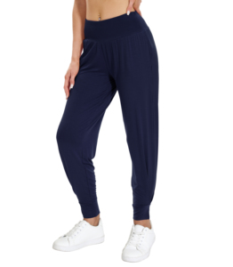 Women's Bamboo Fiber Loose Harem <b>Pants</b> Solid Color Elastic Waist Casual Sleepwear Home Wear Comfortable Ankle-Length <b>Pants</b> - Product Image 4