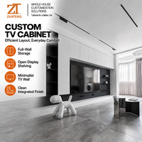 Meuble multimédia minimaliste avec panneau d'accentuation noir et rangement asymétrique pour espaces résidentiels contemporains