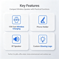 Nouveau mini support de téléphone TWS BT avec charge sans fil 5W, design pliable, V5.1, autonomie de 5 à 10 heures, audio bidirectionnel, contrôle par application, haut-parleur domestique