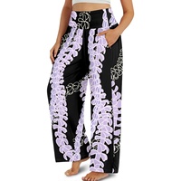 Multiple Colors Plus Sizes Chiffon Print Hawaiian Quilt- Design Breathable Casual High Waisted Straight Pants