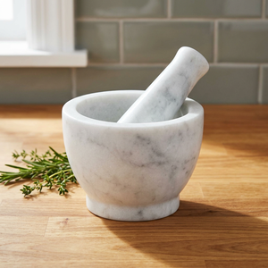 White Marble Mortar Pestle Handmade Traditional Kitchen <b>Herb</b> <b>Grinder</b> Eco-Friendly S.Kumar Sons Dishwasher Oven Safe Spice - Product Image 3