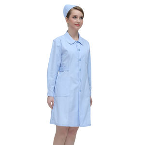 LOGO Tela de algodón personalizada Manga larga Hospital Azul claro Batas de laboratorio de enfermería para mujer Batas de laboratorio y trajes de hospital para médicos - Product Image 4