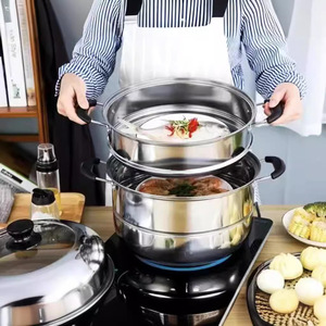 Cuiseur vapeur double couche en acier inoxydable, 2 niveaux, grande capacité, pour la cuisson à la vapeur des aliments, légumes, viande, poisson à la maison - Product Image 1