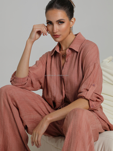 Ensemble deux pièces décontracté en lin non tissé 100 % pour femme – Haut léger et pantalon large respirant style <span class=keywords><strong>littéraire</strong></span> – Idéal printemps/été - Product Image 4