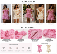 Gaun Mini Wanita dengan Aplikasi Bunga Mawar 3D, Ruffle Bertingkat, Gaya Fairycore Coquette, Tanpa Punggung, Seksi, Bahan Chiffon Mesh, untuk Pesta dan Prom 2026