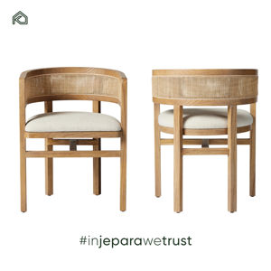 Zaki Chair Teak wood chair with <b>rattan</b> seating offering timeless style breathable comfort and solid durability - Product Image 1