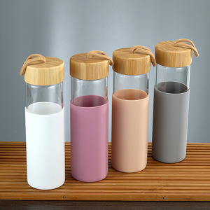 Glass <b>Water</b> <b>Bottle</b> With Bamboo Lid And Silicone Sleeve 500Ml Eco Friendly For Daily Use And Gift - Product Image 4