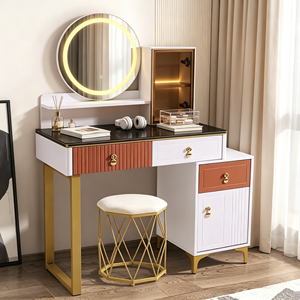 Modern <b>Makeup</b> <b>Vanity</b> With Lighted <b>Mirror</b> Storage Drawers Bedroom Dressing Table With Stool - Product Image 4