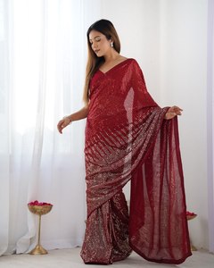 Modern Sequence Beautiful Georgette Lentejuelas Bordadas Partywear Saree para Boda y Fiesta para Mujeres a Precio Asequible - Product Image 4