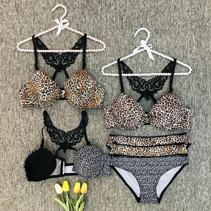 Ensemble de lingerie sexy en dentelle avec boucle à l'arrière de l'avant et imprimé léopard, soutien-gorge à armatures et bonnets épais pour <span class=keywords><strong>femmes</strong></span> - Product Image 5