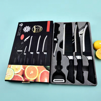 Keukenmessenset van zes roestvrijstalen messen, dubbelzijdig te gebruiken, zwart golfpatroon, fruitmes, zakelijke geschenkverpakking, voor thuisgebruik