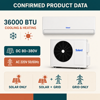 Climatiseur solaire hybride 36000 BTU 3 tonnes R32, climatiseur mural à inverter DC, compresseur rotatif double SANYO, IP65, qualité industrielle