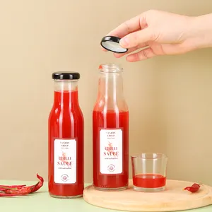 Metal kapaklar ile 250ml cam sıcak sos şişesi s Mini boş biber domates sos şişesi Tabasco sos şişesi s
