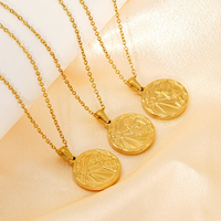 Lincy rétro Tarot 12 signe du zodiaque pendentif collier en acier inoxydable plaqué or Unique soleil 20mm pièce collier à breloques pour les filles