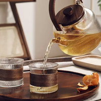 Théière ronde haut de gamme en verre avec poignée en bois moderne, infuseurs compatibles cuisinière, bouilloire en verre pour réceptions