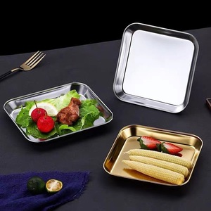 304 Stainless Steel <b>Square</b> Plate Silver Gold Antique Finish Shallow Dish For Hotel Food Coffee Tea Snack Serving - Product Image 1