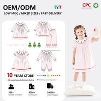 Robe de fête à volants personnalisée avec broderie, vêtements pour bébé, robe à manches longues rayée rose avec arbre de Noël pour filles