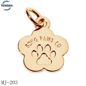 Metal Engraved Tags Custom Flower Design Gold Color Engraving Pet Name Id Tags Waterproof Metal Charms For Dog Collar