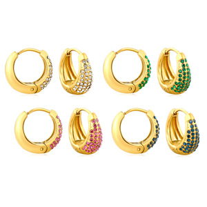 Diamond Earrings Women's Gold <b>Silver</b> Hoop <b>Studs</b> With Rhinestones For Everyday Wear - Product Image 5