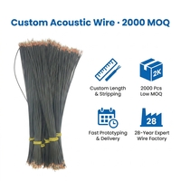 Fil acoustique noir en TPU 2 conducteurs, diamètre extérieur 0,9 mm, longueur 193 mm, extrémités étamées sans plomb pour microphone et composants audio miniatures