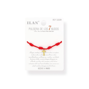 Braccialetto Ilan con 7 nodi, cordoncino rosso e ciondolo a croce color argento e oro - Product Image 2