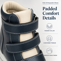 Chaussures Orthopédiques pour Enfants Bleu Marine Beige Montantes avec Soutien de la Cheville, Sangles Auto-agrippantes Multipoints et Col Rembourré