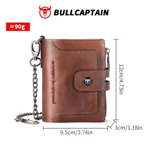 Portefeuille pour homme BULLCAPTAIN avec chaîne, en cuir véritable, blocage RFID, double fermeture éclair, poche à monnaie avec chaîne antivol - Product Image 6