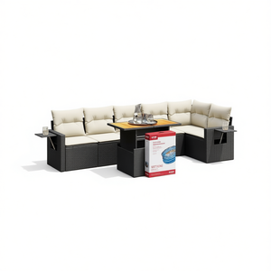 Conjunto de Sofá de Jardín Negro y Crema con Cojines, Muebles de Exterior Resistentes a los Rayos UV, Ratán PE, Diseño Contemporáneo, Impermeable - Product Image 1