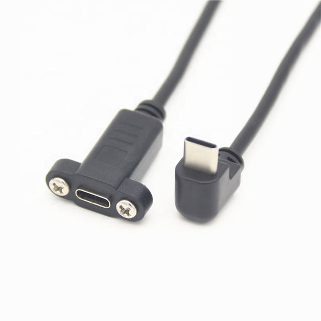 1m USB2.0 90 Degrees Right Angle Usb Type c Extension Cable with Panel Mount Holes